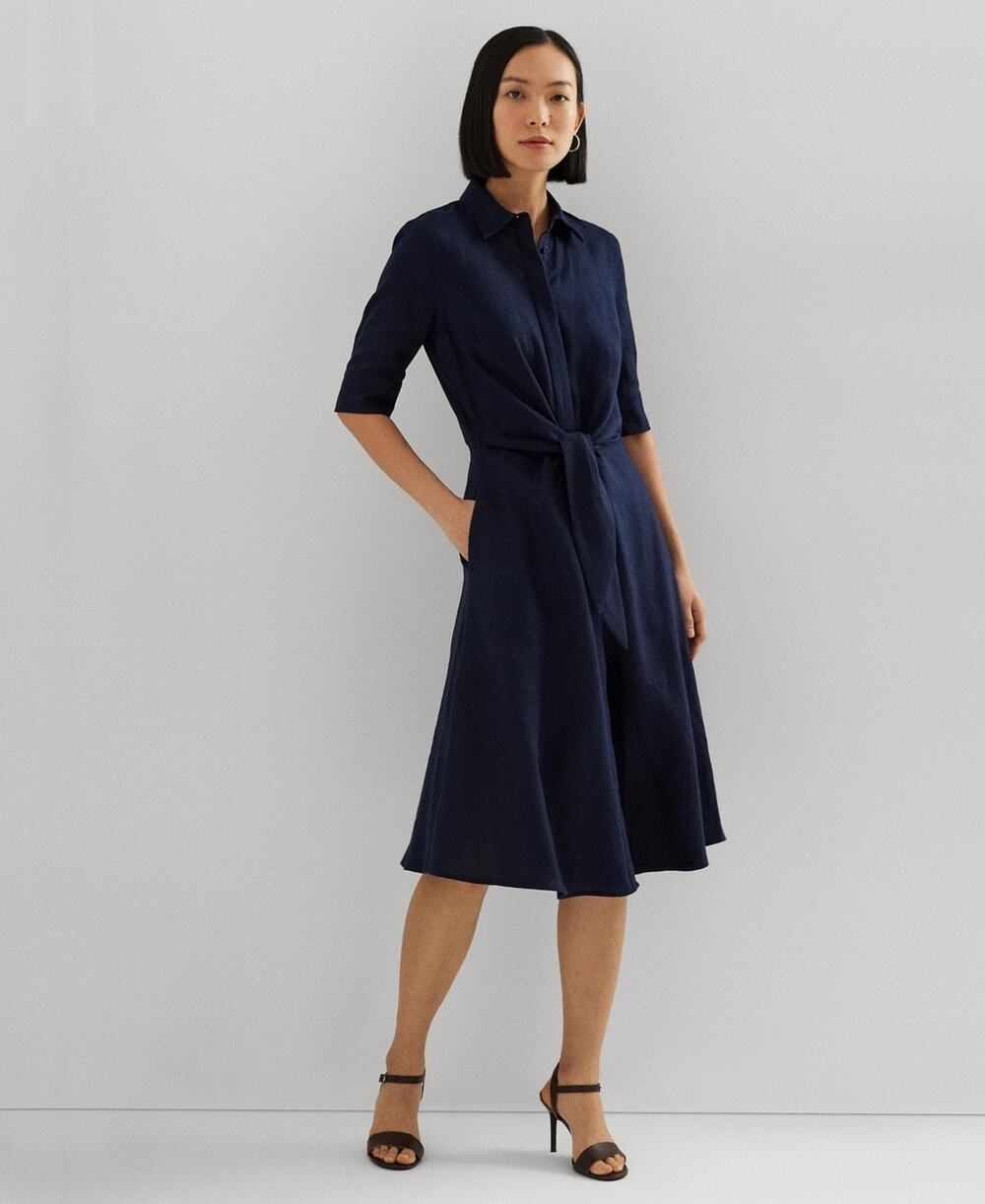 Lauren Ralph Lauren Women's Linen Shirtdress Navy Size 18 4024